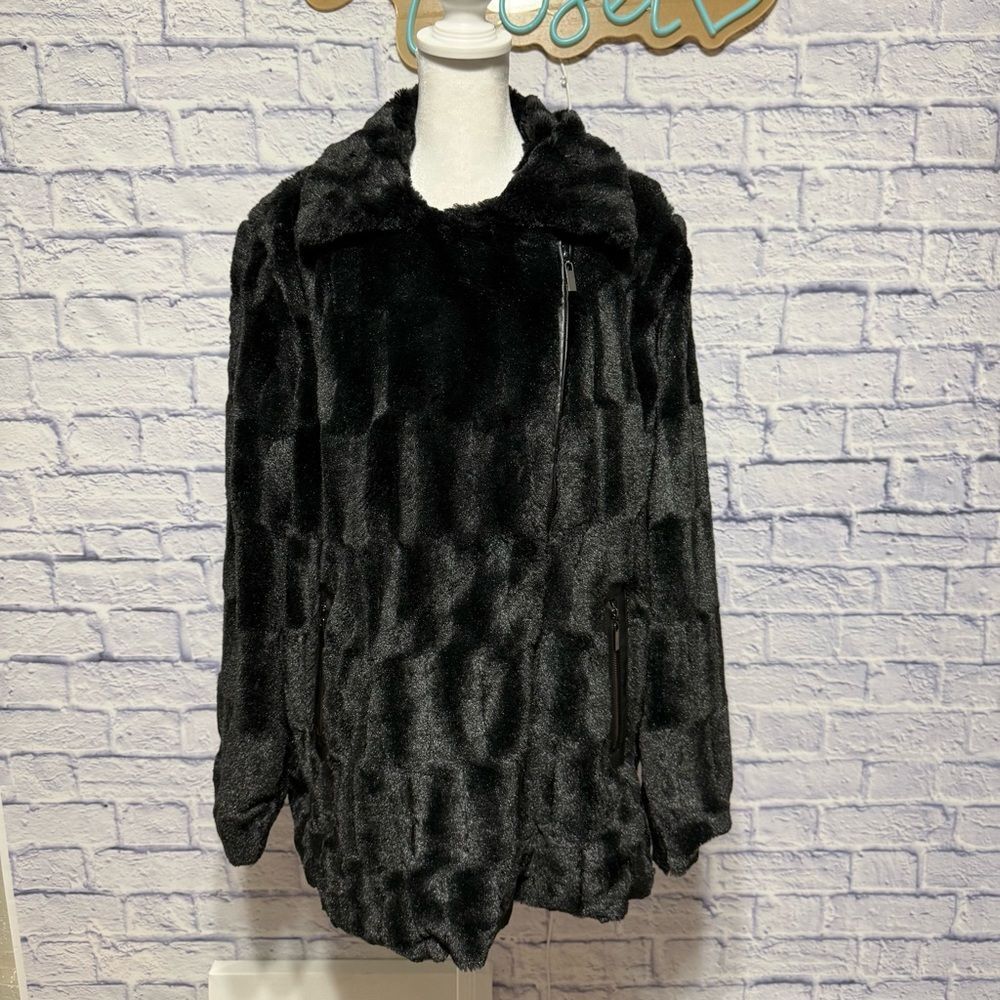 ADRIENNE LANDAU WOMEN'S FAUX FUR JACKET BLACK XL